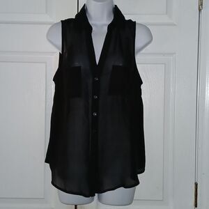 Wet seal black sheer button down blouse Sz L NWOT